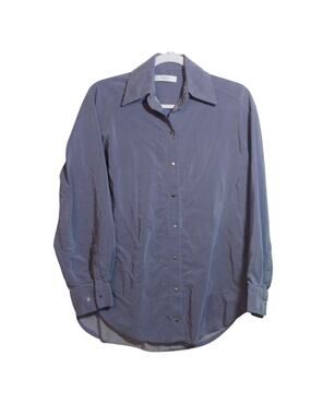 Roseanna Slate Blue Pinstripe Button Down Shirt Preppy Office Career Size 34